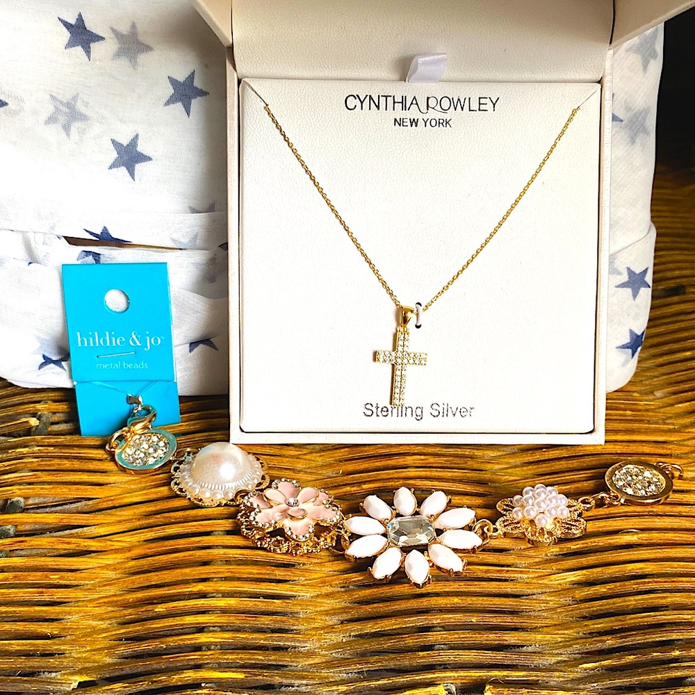 Cynthia Rowley Silver and Gold Cross Necklace w FREE bracelet or hair clips 🙏🏻
